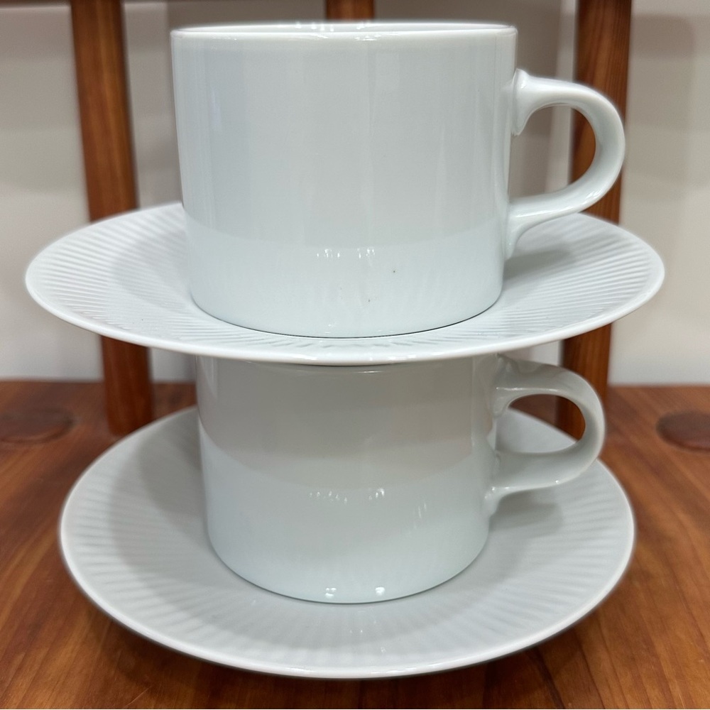 Set of 2 Dansk Fluted White Cafe Cup and Saucer Vintage
